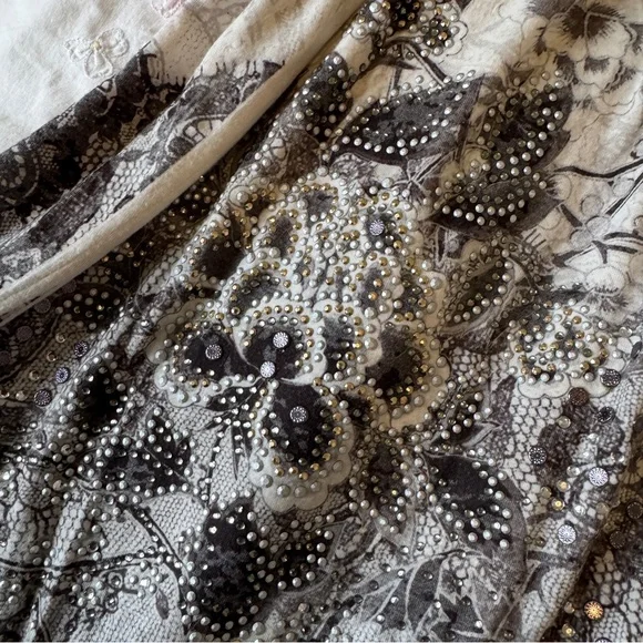 S-Twelve Vintage Cream Black Lace Embellished Babydoll Top S Made in USA - Picture 5 of 9